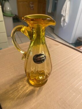 Vintage Kanawha Amber Handcrafted Glass Pitcher